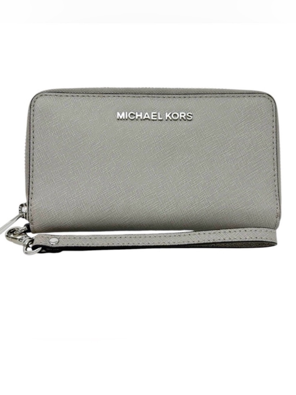 Michael Kors Light Grey Saffiano Zip-Around Wristlet
